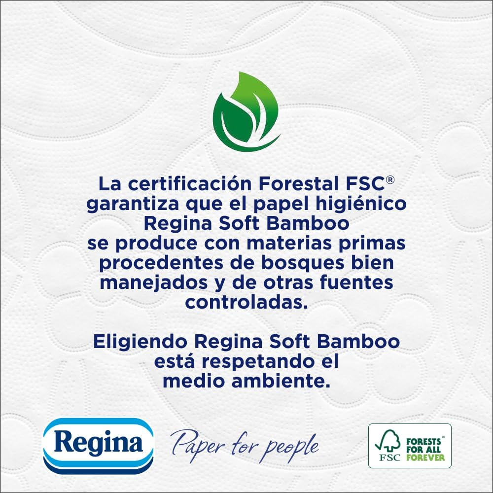 Carta Igienica Regina Soft Bamboo, 40 Rotoli, 3 Strati, 160 Fogli, Morbidezza Naturale per la Tua Pelle, Carta Igienica in Fibra di Bambù, Confezione in Carta, Certificato Fsc