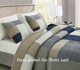 Collezione Chezmoi Addy Set trapunta patchwork Cotone prelavato Leggero Reversibile Per tutte le stagioni Oversize 3 pezzi Blu marino Bianco Grigio Talpa Trapunte e trapunte scozzesi Naty Shop