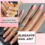 Kit per unghie finte da 360 pezzi - Unghie finte corte rosa nude sfumate bianche - Colla quadrata su unghie finte - Unghie autoadesive lucide a copertura totale per donne e ragazze (quadrate)