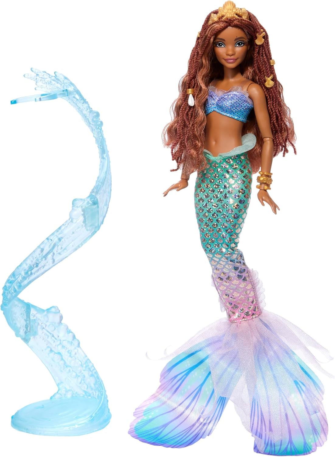 Mattel Disney Ariel La Sirenetta - Bambola Sirena Deluxe con perline per capelli e supporto per bambola per giochi fantasiosi ed esposizione, per bambini dai 3 anni in su, HNF42