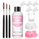 Soluzione lisciante Polygel, kit per unghie Polygel Slip Solution, soluzione lisciante 75 ml, include 5 clip per punte delle unghie, 3 spazzole per unghie, 1 tazza di cristallo, 100 fogli di pulizia