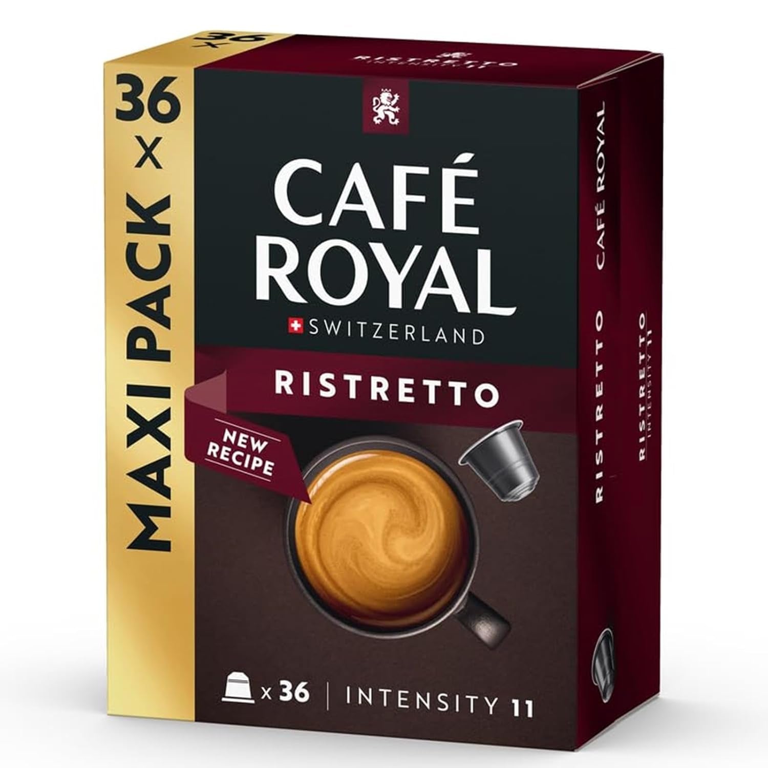 Café Royal Ristretto – Capsule di caffè compatibili Nespresso®, 100% Arabica, intenso, tostatura scura, intensità 11/12, Rainforest Alliance, 36 capsule