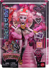 Monster High Scary Sweet Birthday Cupido Asteria bambola in abito da festa rosa e rosso con accessori a tema come invito, palloncino, regalo e altro, JBG77