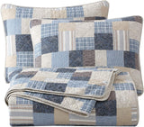 Collezione Chezmoi Addy Set trapunta patchwork Cotone prelavato Leggero Reversibile Per tutte le stagioni Oversize 3 pezzi Blu marino Bianco Grigio Talpa Trapunte e trapunte scozzesi Naty Shop Patchwork Queen Plaid