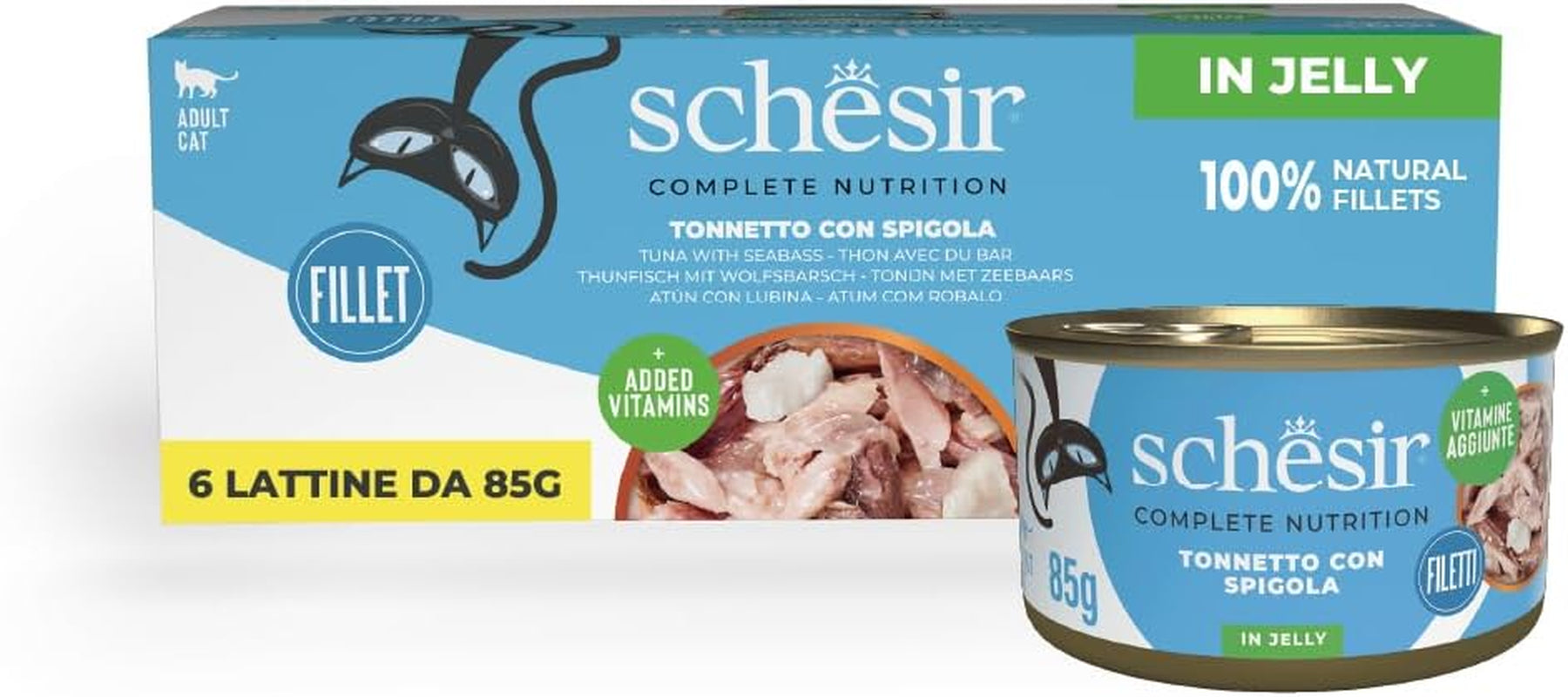 Tonno Rosso in Gelatina, Alimento umido completo per gatti, in scatola, con aggiunta di vitamine, 100% naturale, 6 x 85g