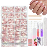 Set di 360 unghie finte ballerina sfumata, unghie artificiali incollate con sfumatura rosa bianca con 2 penne a olio per unghie, unghie finte medie sfumate per donne fai da te