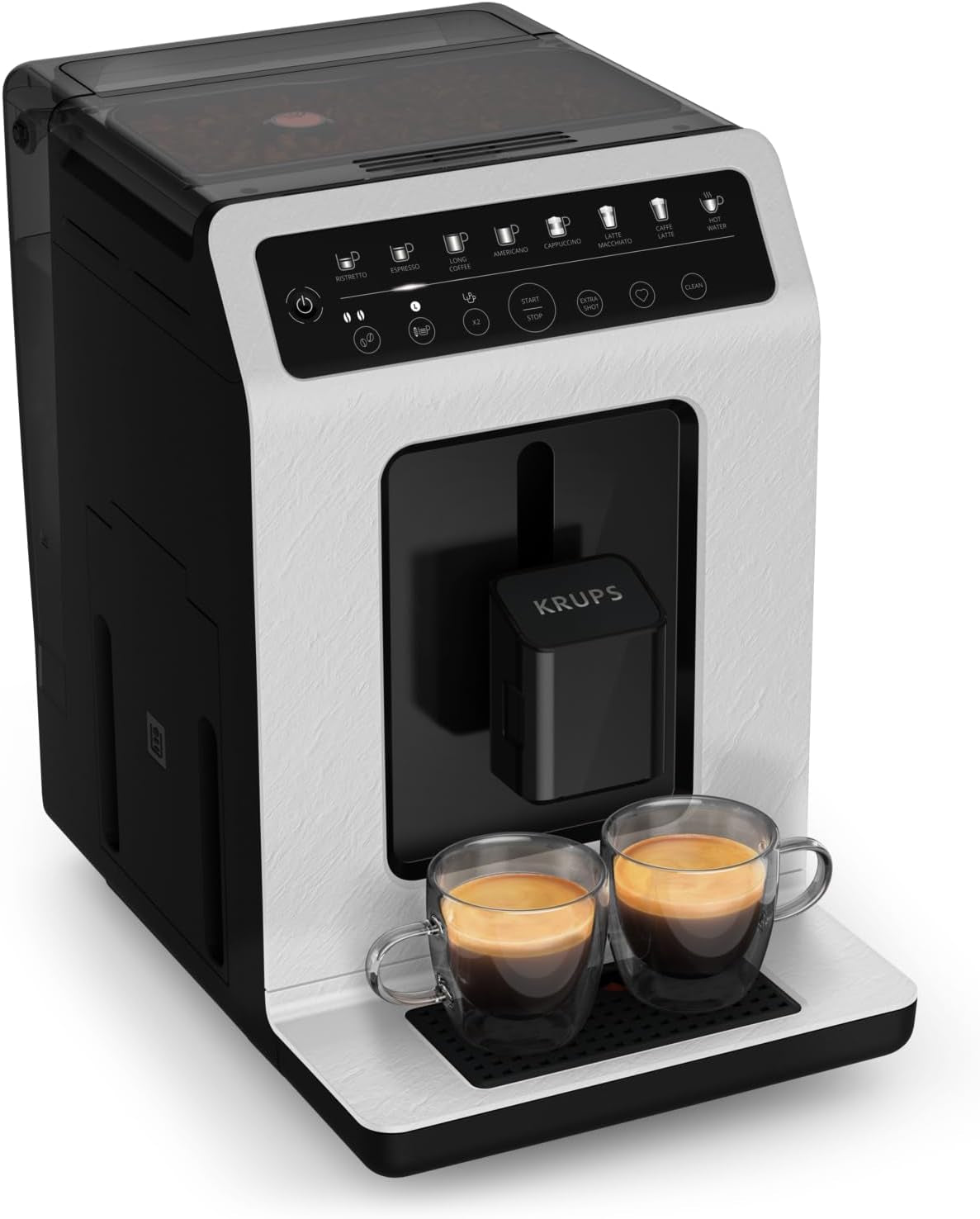 Macchina per caffè espresso automatica Krups EA897B Evidence ECOdesign, funzione automatica espresso e cappuccino, tecnologia Quattro Force, tazze per il latte one-touch, 8 preimpostazioni, sistema del latte, 1450 W