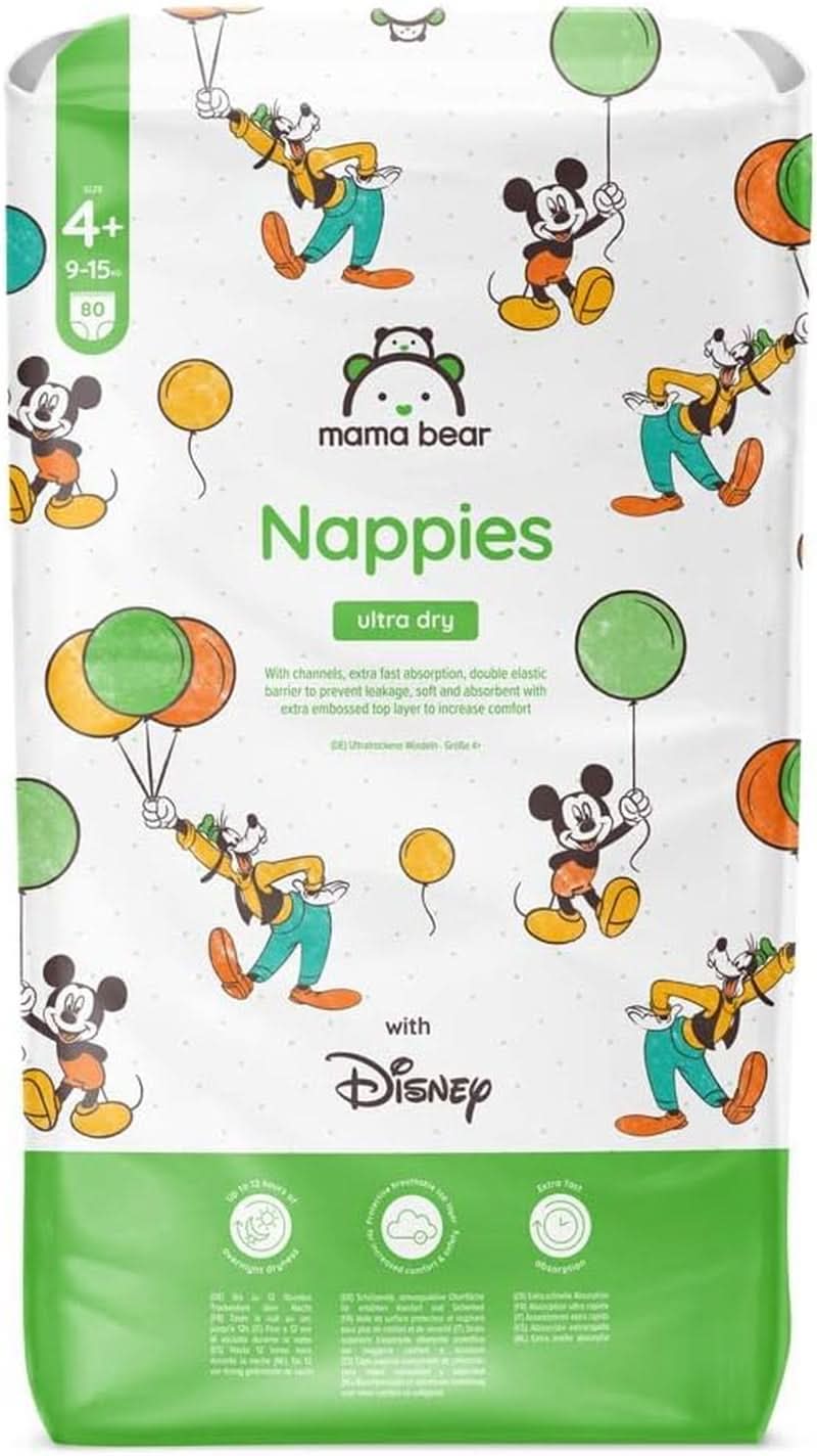 Mama Bear Disney Pannolini Ultra Dry Taglia 4 (8-14 kg), Bianco, 84 Pezzi (1 Confezione) Naty Shop Taglia 4+ (9-15 kg) Confezione Singola