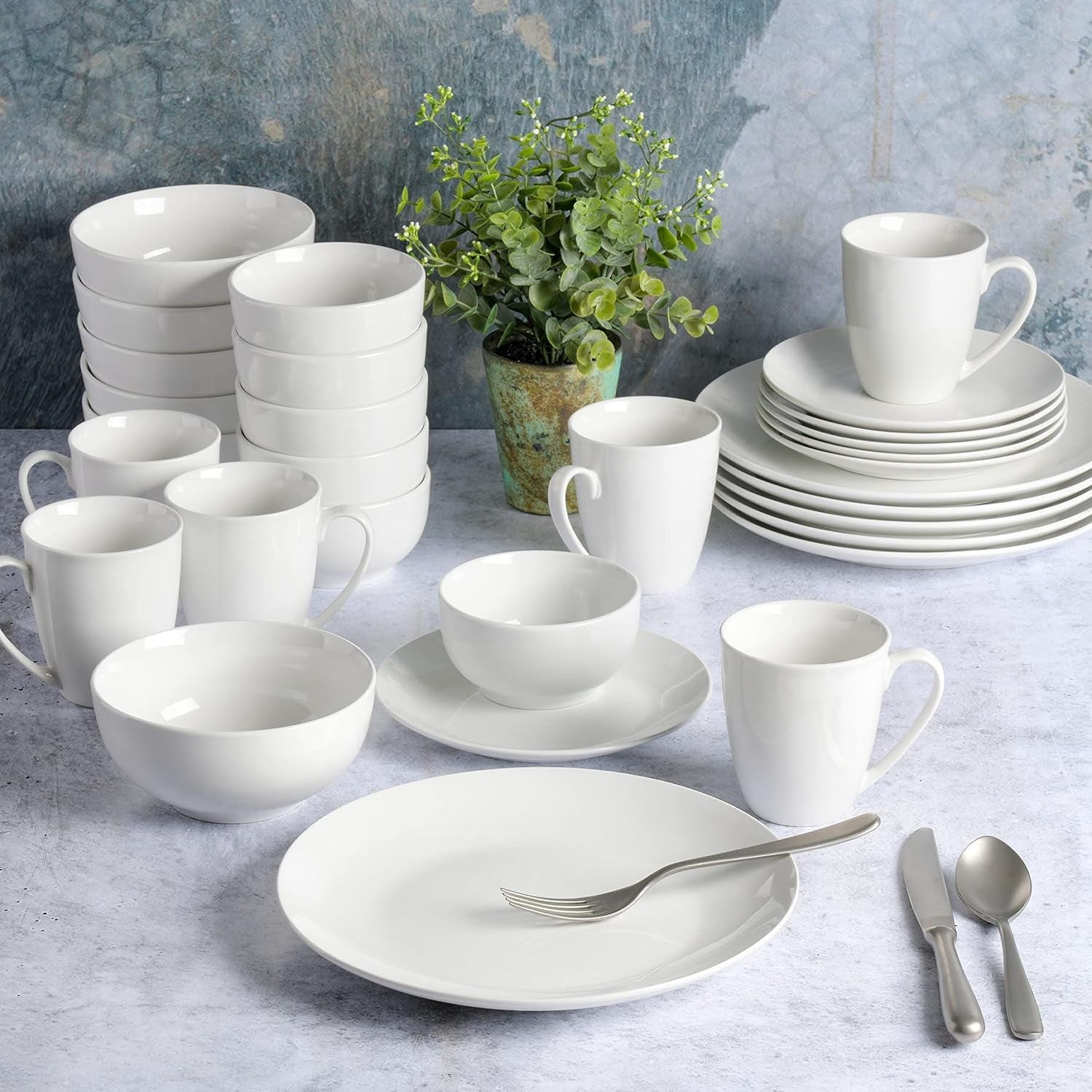 Zen Buffet Servizio Piatti in Porcellana, Servizio per 6 (30 Pezzi), Bianco (Tazze)