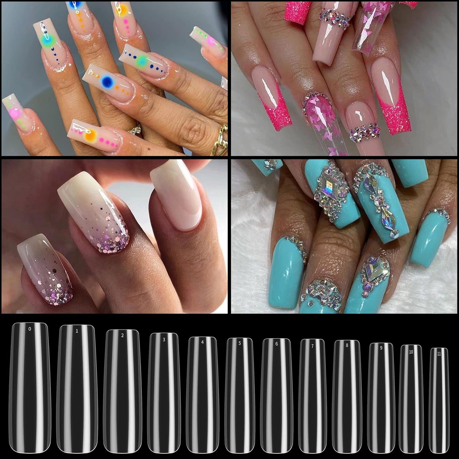 240 pezzi di unghie artificiali trasparenti, punte per unghie finte, unghie lunghe a copertura totale, punte per unghie ballerina, punte per unghie francesi a copertura totale per manicure