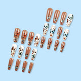 24 pezzi stampa lunga sulle unghie bara unghie artificiali fiore farfalla unghie adesive bianco marrone acrilico set di unghie punte per unghie donna primavera estate accessori per unghie