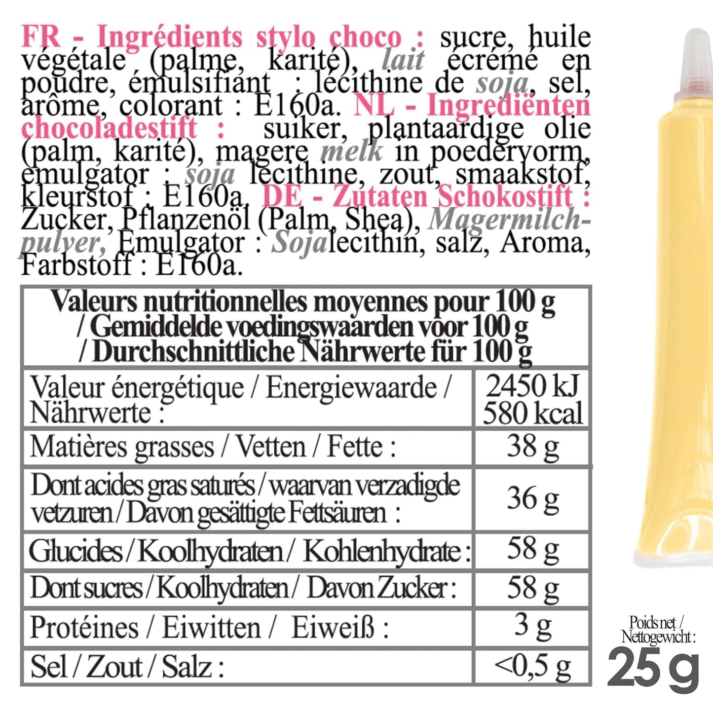 Scrapcooking - Penna di zucchero giallo pastello - Zucchero giallo da scrittura 25g - Penna di zucchero commestibile decorativa - Scrittura e disegno - Etichettatura di fondente, glassa, torte - 6804