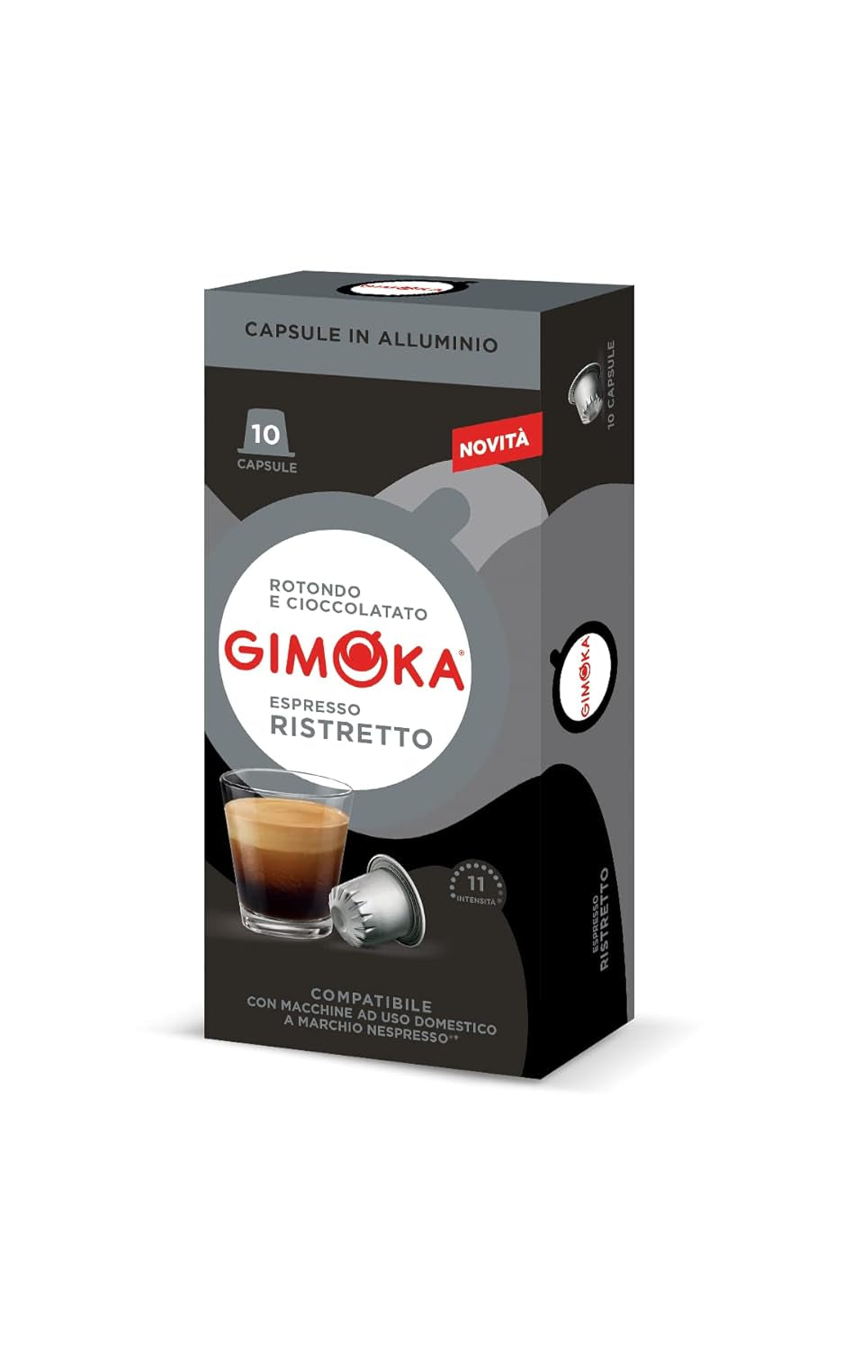 Gimoka Kaffeekapseln Espresso Ristretto, Intensität 11/13-100 Kapsel aus Aluminium - Compatibile con Nespresso* Haushalts-Espressomaschinen - 100 Stück (10 x 10 Getränke) - Hergestellt in Italien