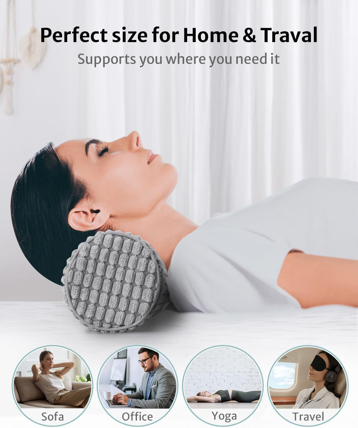 Rullo per il collo con fodera, Cuscino da viaggio in memory foam 11X45 cm, Cuscino per il collo in peluche lavabile in loco per alleviare il dolore al collo, Cuscino per il collo per casa, ufficio, viaggio Yoga Cuscini ortopedici cervicali cilindrici rotondi Naty Shop