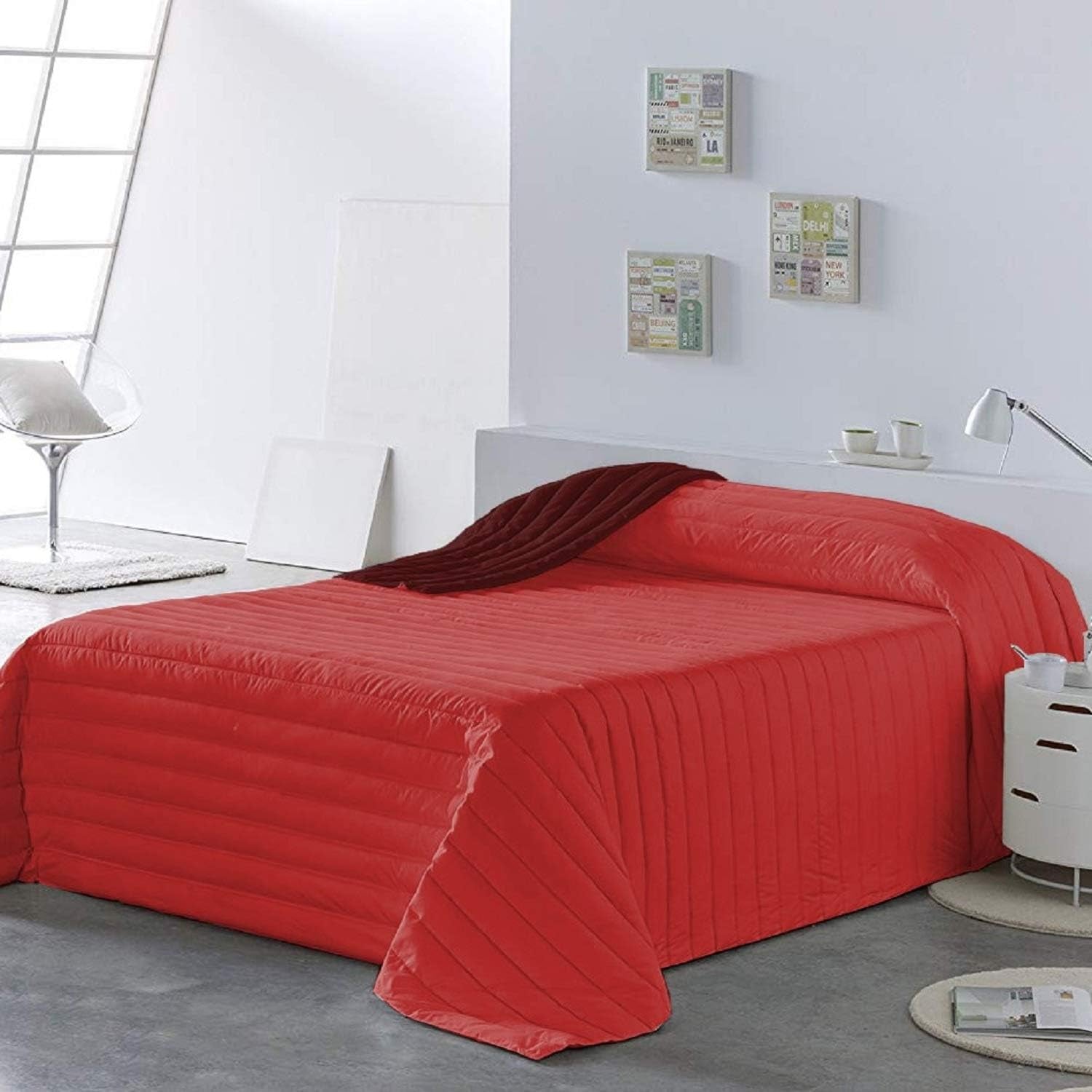 PETTI Artigiani Italiani - Copriletto singolo, copriletto double face, copriletto primaverile, blu notte, bianco, 100% Made in Italy Trapunte e trapunte Naty Shop Bordeaux Misura letto 100 (170 X260 Cm)
