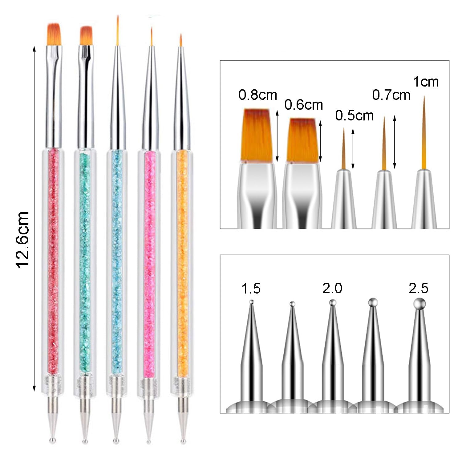 Set di 6 pins per nail art, set di pinsel dal design doppio, set di pinsel per nail art in acrilico Strumento per punteggiare i pinsel per nail art per nail art fai da te (con 1 pezzo di ricambio)