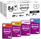 Whiskas Adult Cibo umido 1+ Selezione mista in gelatina, 84 bustine, 84x85 g (1 confezione grande) - Cibo umido di alta qualità per gatti adulti