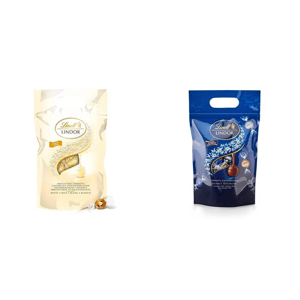 Palline di cioccolato bianco LINDOR, 1 kg e LINDOR | Busta richiudibile da 1 kg | ca. 80 palline di cioccolato al latte con ripieno di menta | Confezione sfusa, regalo pralinato, regalo cioccolato