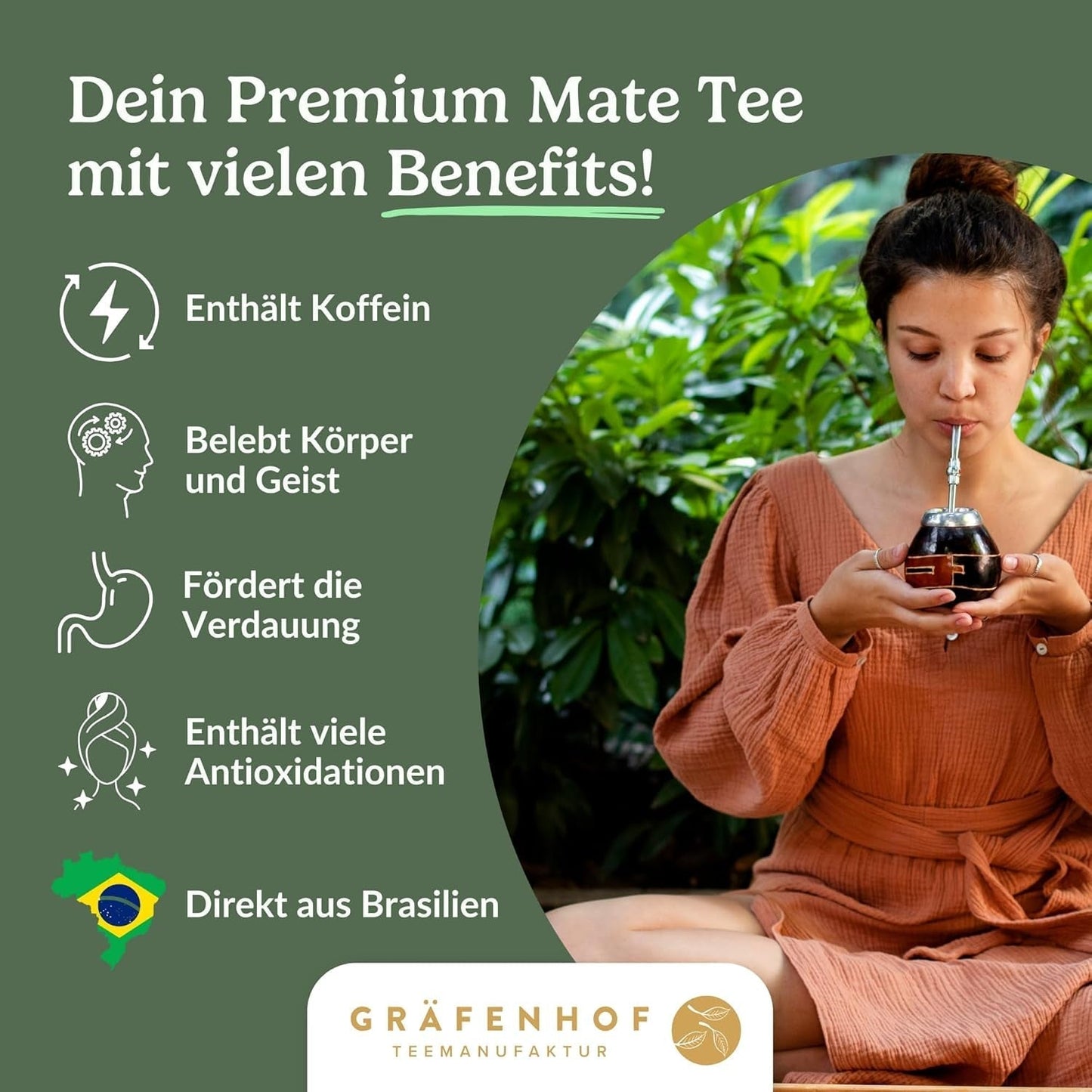 Tè Yerba Mate biologico L'originale tè Mate sfuso da 1 kg Alto contenuto di caffeina Non tostato Essiccato all'aria Testato in laboratorio Foglie di Mate Confezionato in Germania Qualità Premium Gräfenhof