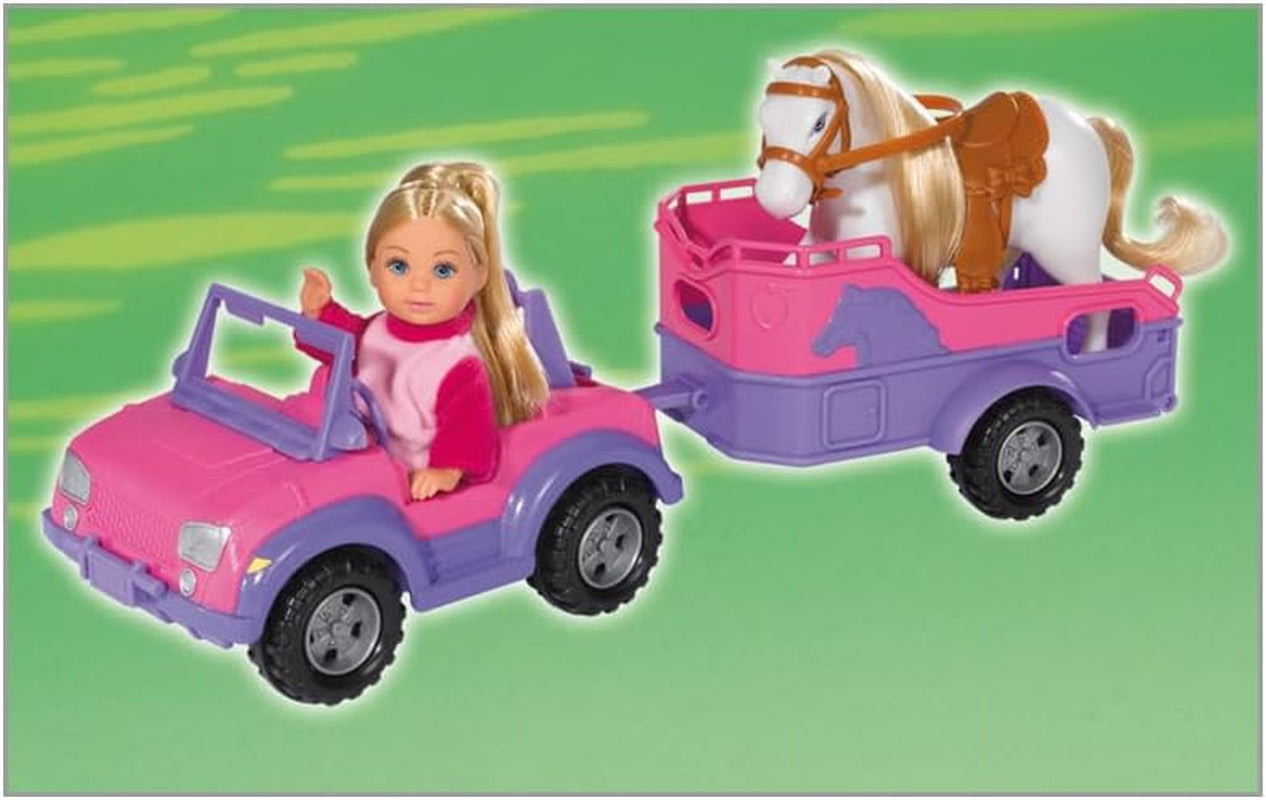 Simba 105737460 - Evi Love Evi Trailer con cavalli con jeep rosa, ciondolo cavallo viola e pony, bambola da vestire, 12 cm, per bambini da 3 anni in su Dolls Naty Shop