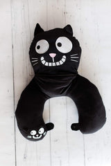 Cuscino per il collo di Mosè. Ed, il gatto | Cuscino per collo e testa 2 in 1 da viaggio | Cuscino da viaggio gatto, 28 cm, Nero
