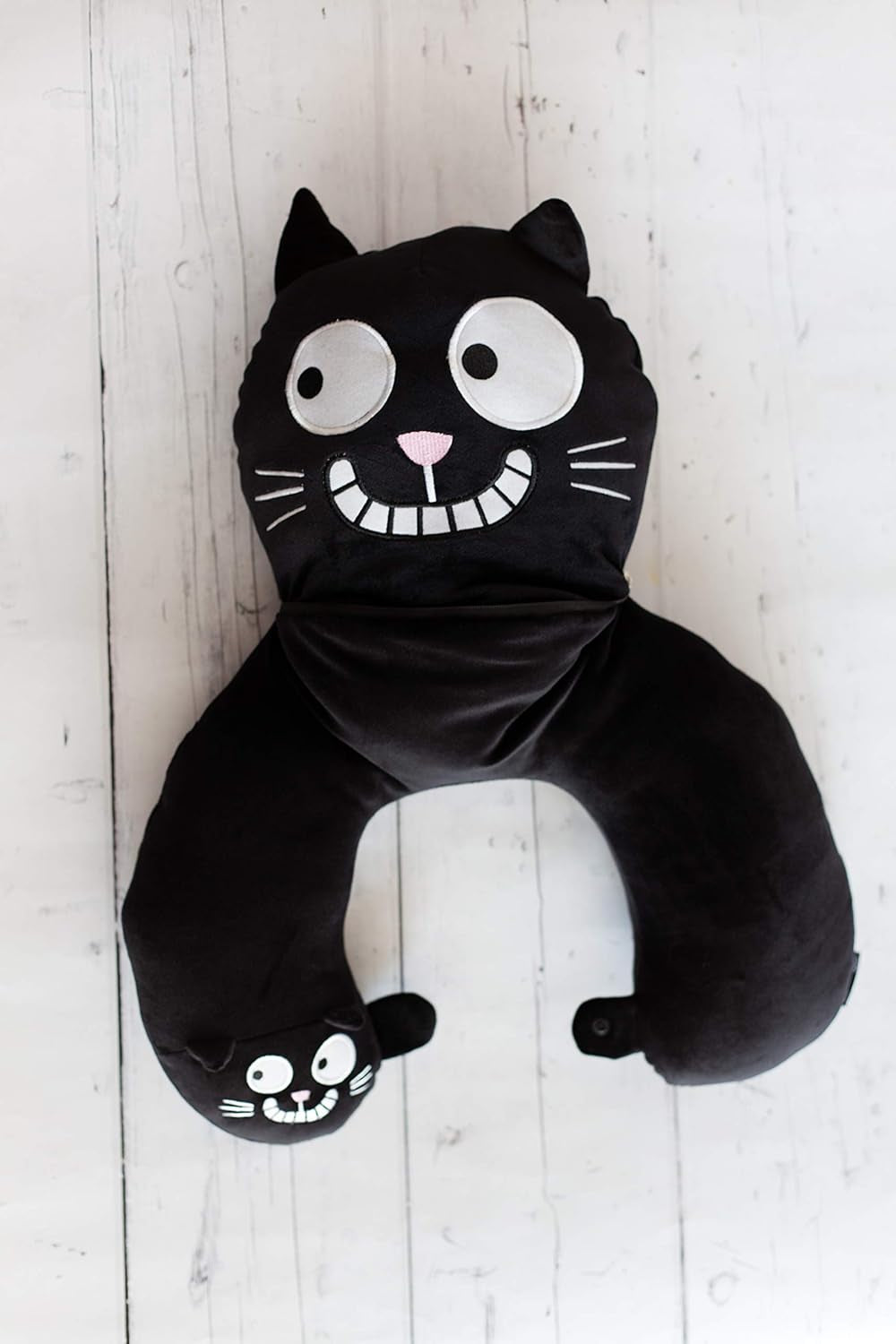 Cuscino per il collo di Mosè. Ed, il gatto | Cuscino per collo e testa 2 in 1 da viaggio | Cuscino da viaggio gatto, 28 cm, Nero