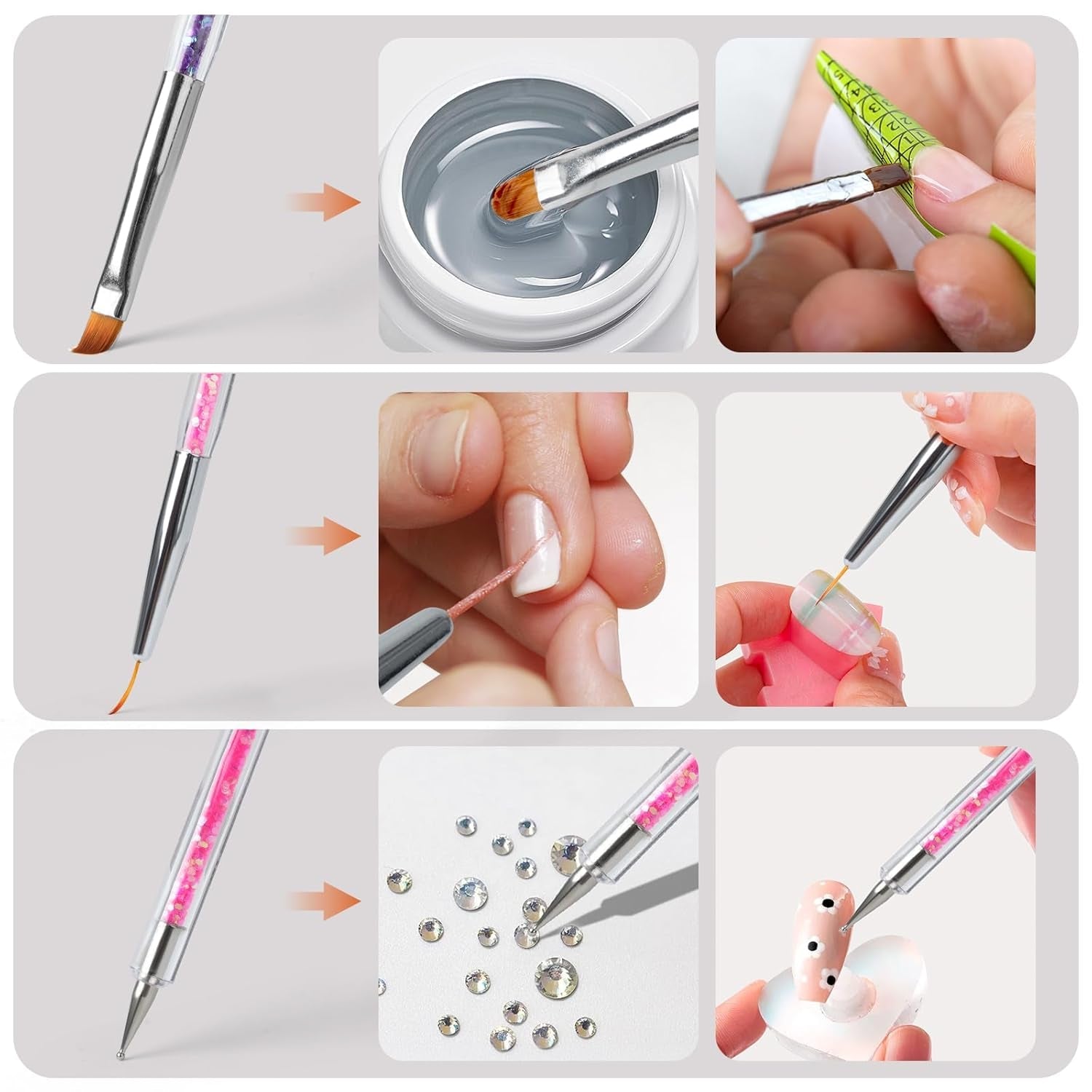8 pezzi Nagel Pinsel, Nagelkunstpinsel Pinsel Set, Pinsel Für Nägel Mit Doppelkopf Nail Art Pinsel Set Dotting Pen und Gel Brush for Nails Präzise Pinsel Für Nageldesign und Verzierungen