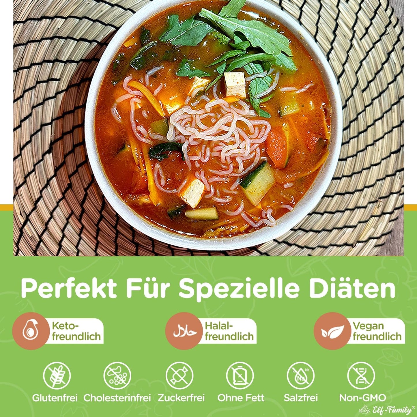Elf-Family 270g x6er Box (confezione da 12) Bio Konjak Nudeln Ultra Low Carb Shirataki Nudeln Vegan Glutenfrei-Instant Nudeln ohne kohlenidrato/Keto/Kalorienarme/Fettfrei/Zuckerfrei -Spaghetti MHD: 12/11/2026