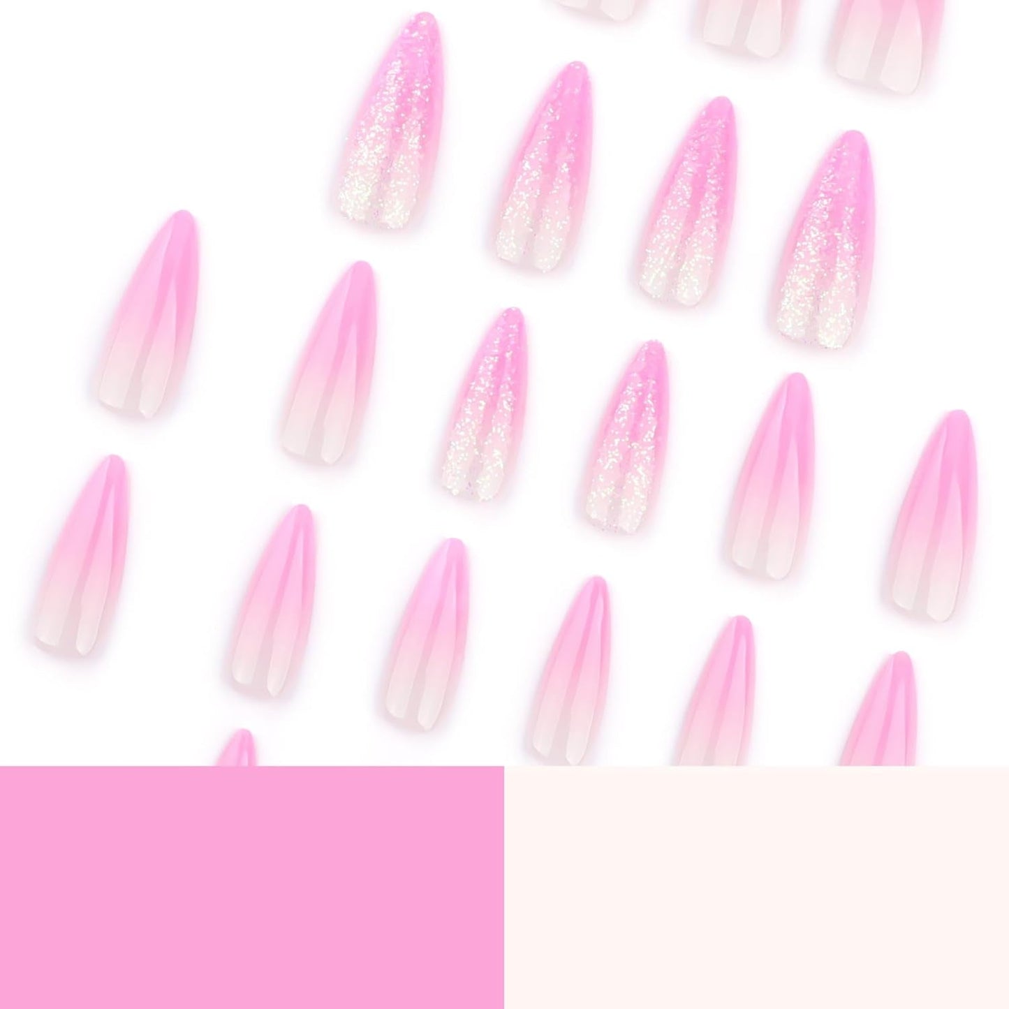 Moonglow Unghie Lunghe Stiletto Bianco Latte Rosa Sfumato Glitter Unghie Finte Fresche Con Colla Unghie Artificiali Glitter Rosa Ombre