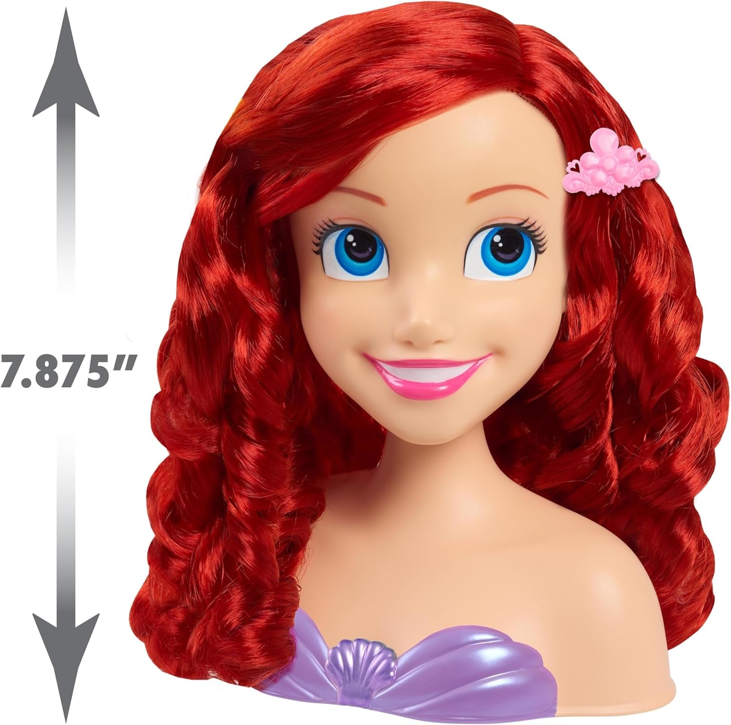 Ariel Just Play Testina per capelli della Principessa Disney 20 cm con accessori Set da 7 pezzi Giocattolo per capelli rossi per bambini dai 3 anni in su