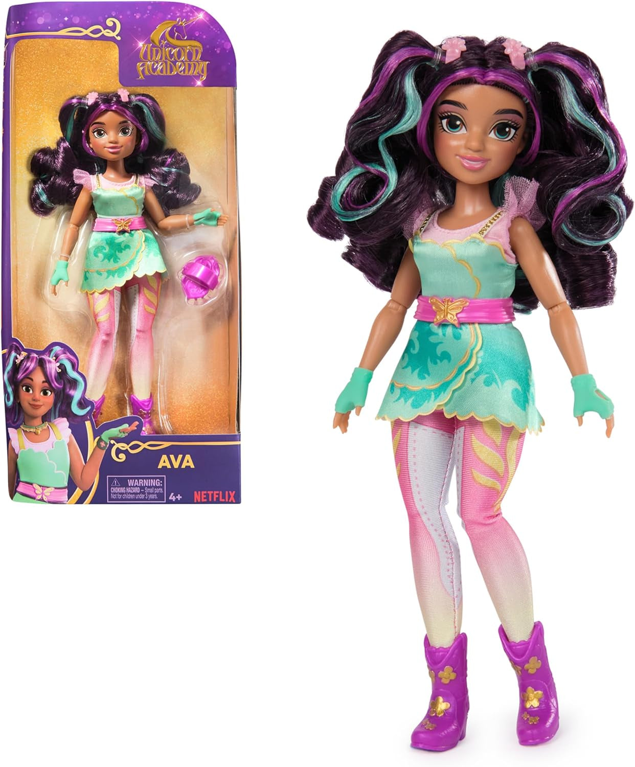 Unicorn Academy Ankleidepuppe Ava - die Originalpuppe zur beliebten Netflix-Serie, 24 cm groß und mit 7 Accessires für fantasyvolles Rolenspiel, für Kinder ab 4 Jahren
