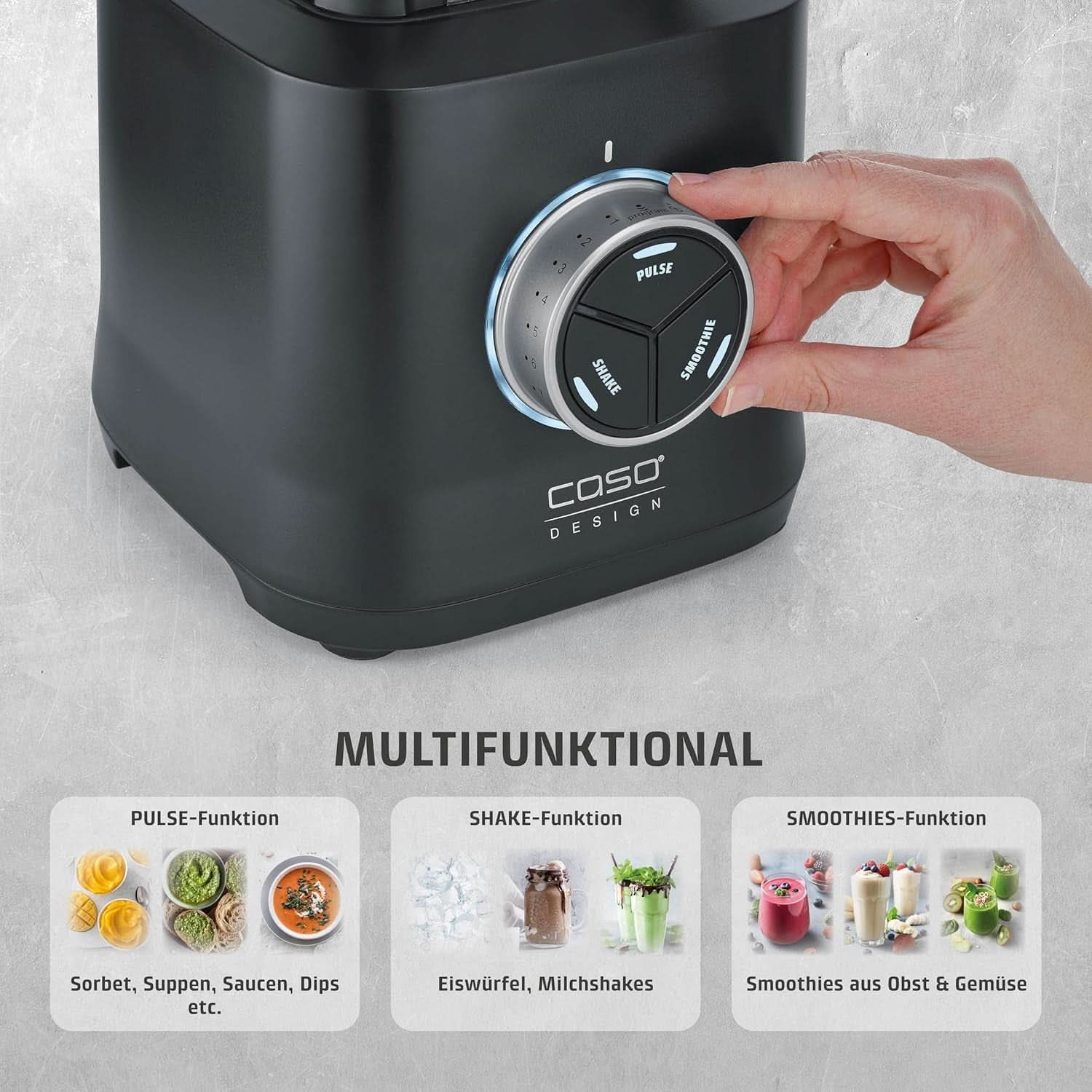 CASO Powerblender B 2000 - Robot da cucina professionale, 30.000 giri/min, 2000 Watt, miscelatore Tritan-Mix (2 L), Bpa-Frei, Pulse-, Shake-, Smoothie-Funktion, 8-Fach Messer-System Mit Titanbeschichtung Kitchen Naty Shop