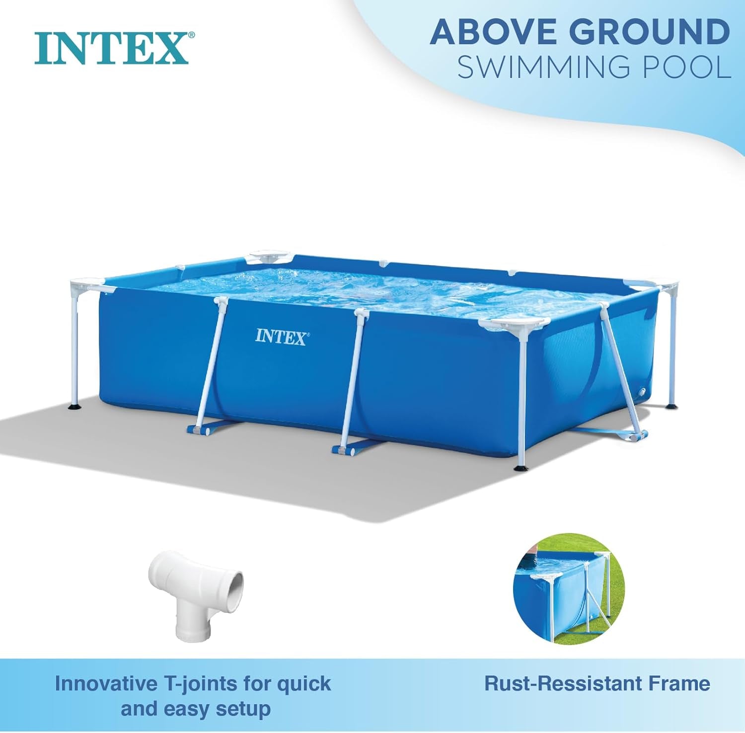 Intex 28271NP - Piscina fuori terra rettangolare con telaio, 2282 L, acciaio e PVC, blu, 260x160x65 cm