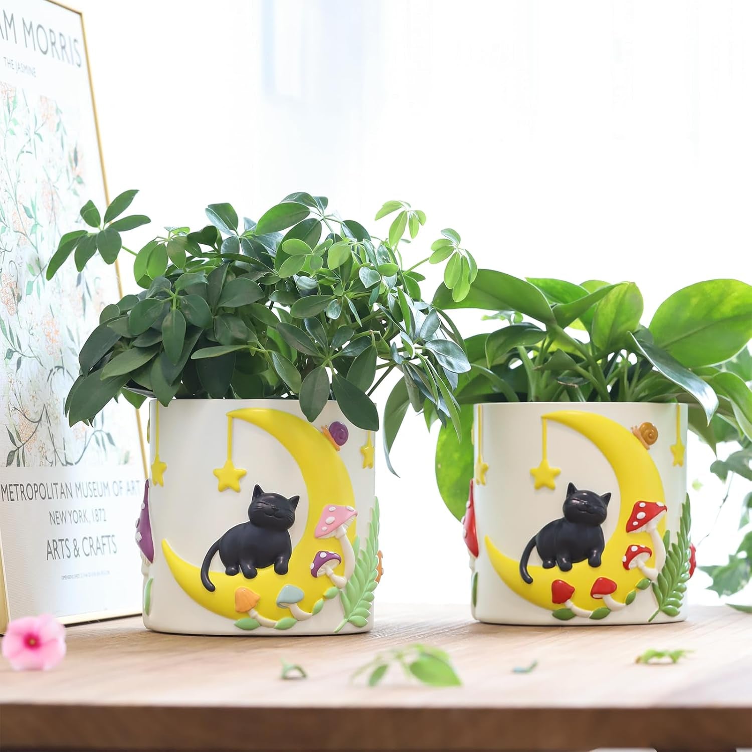 GUGUGO Simpatico vaso da fiori per gatti lunari, vaso da fiori unico con drenaggio, colori arcobaleno, piccoli vasi per piante d'appartamento, divertenti vasi da giardino per piante grasse, regalo, decorazione per la casa (C)