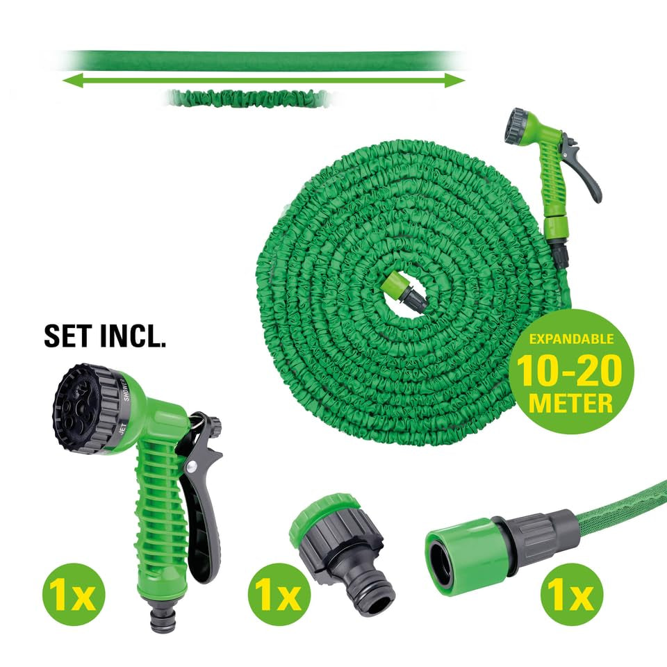 Tubo da giardino flessibile Kinzo 20 m - incl. Accessorio per tubo flessibile - Tubo flessibile con testina di spruzzo con 7 posizioni di spruzzo - Plastica - Verde/Grigio