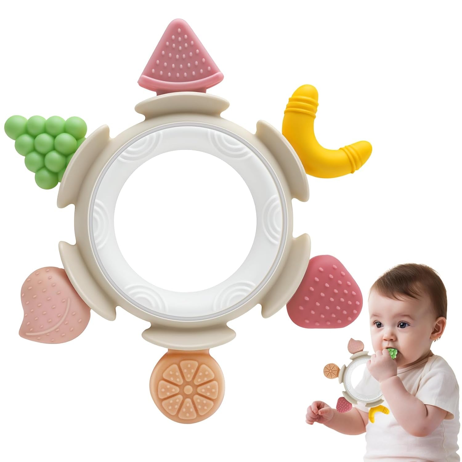 Anello massaggiagengive per bambini Giocattolo sensoriale per 0 3 6 7 8 9 10 12 mesi Giocattolo per la dentizione del bambino per neonati 3 6 12 18 mesi Ragazzi e ragazze Regali di Pasqua per Baby Shower Party Marrone