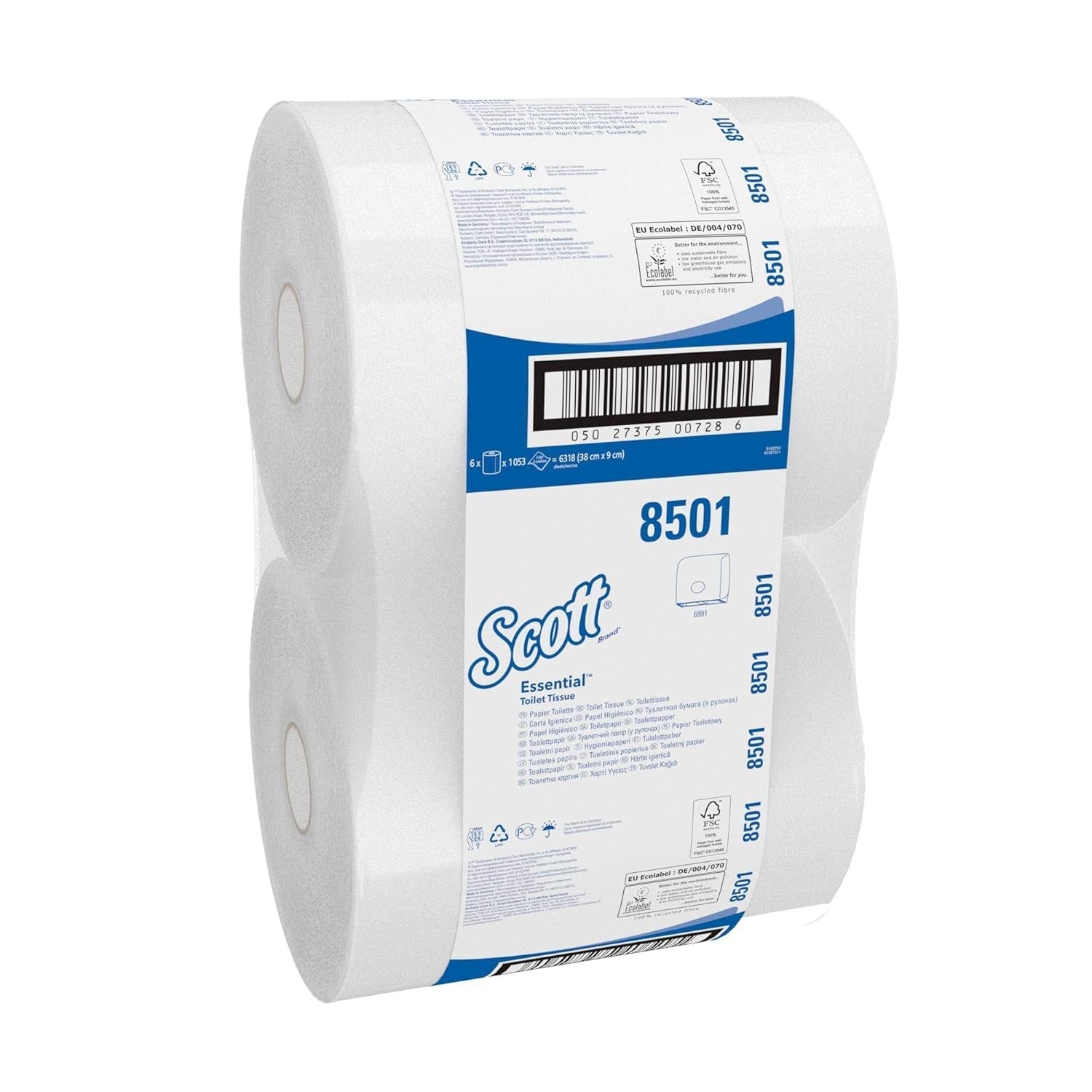 Scott Essential Jumbo Toilet Roll 8501 - carta igienica Jumbo Roll - 6 rotoli X 1.053 fogli Carta igienica a 2 veli (2.400 milioni in totale)