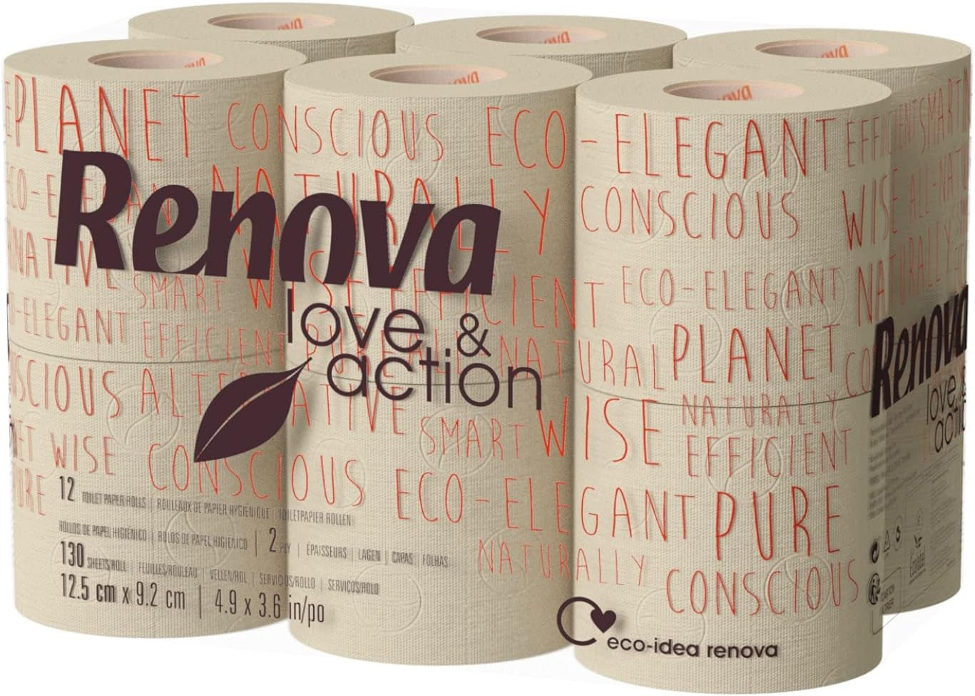 Carta igienica Renova Love & Action, Confezione Beige 9 X 12 Rotoli: 108