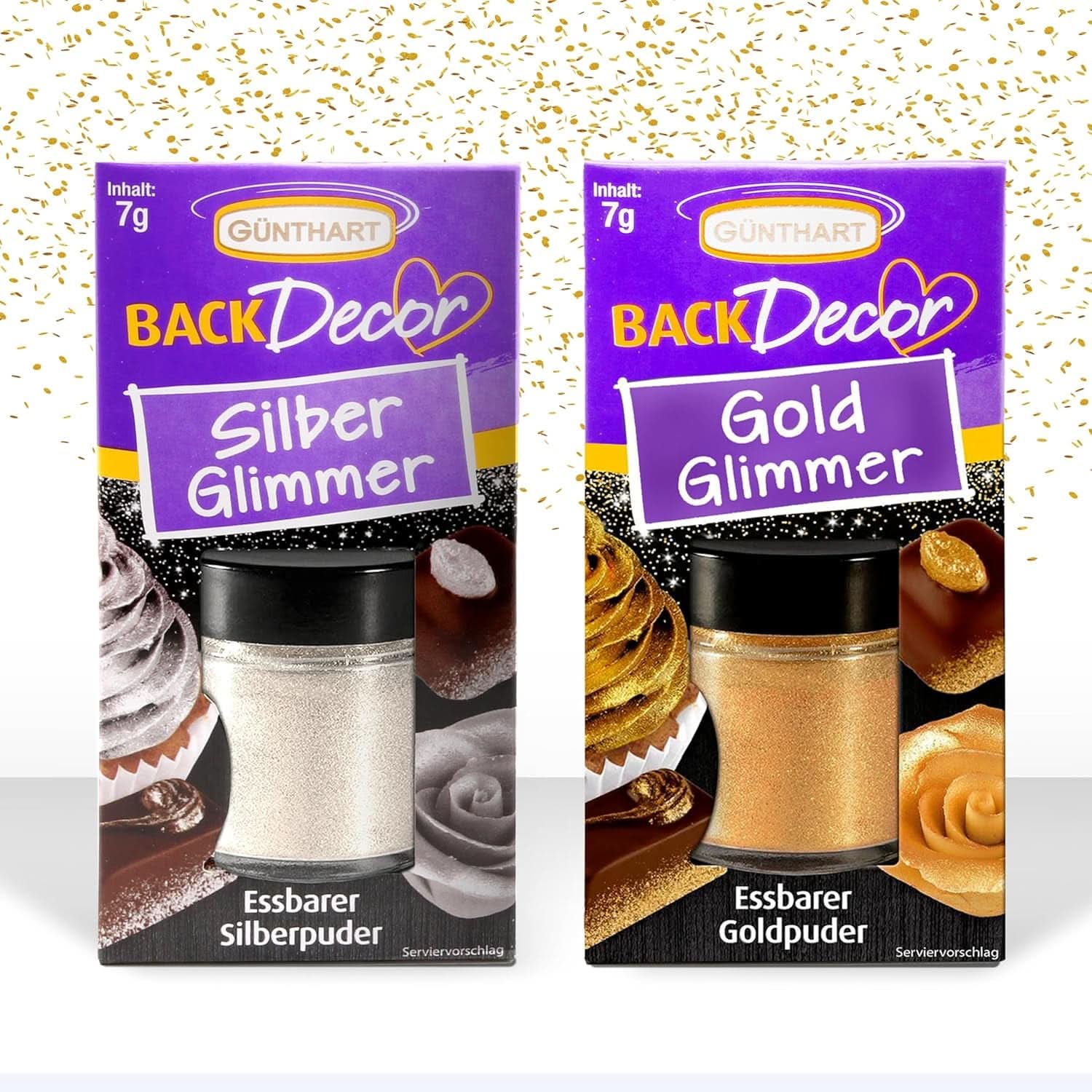 Günthart glitter, polvere, oro e argento, set 2 x 7 grammi Naty Shop