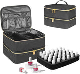 Tasche organizer per smalto per unghie, scatola portaoggetti per smalto per unghie doppia, borsa organizer per cosmetici per design cosmetico per 30 bottiglie di base Neonail (15 ml-0,5 fl.oz) e 1 lampada per unghie (nero)