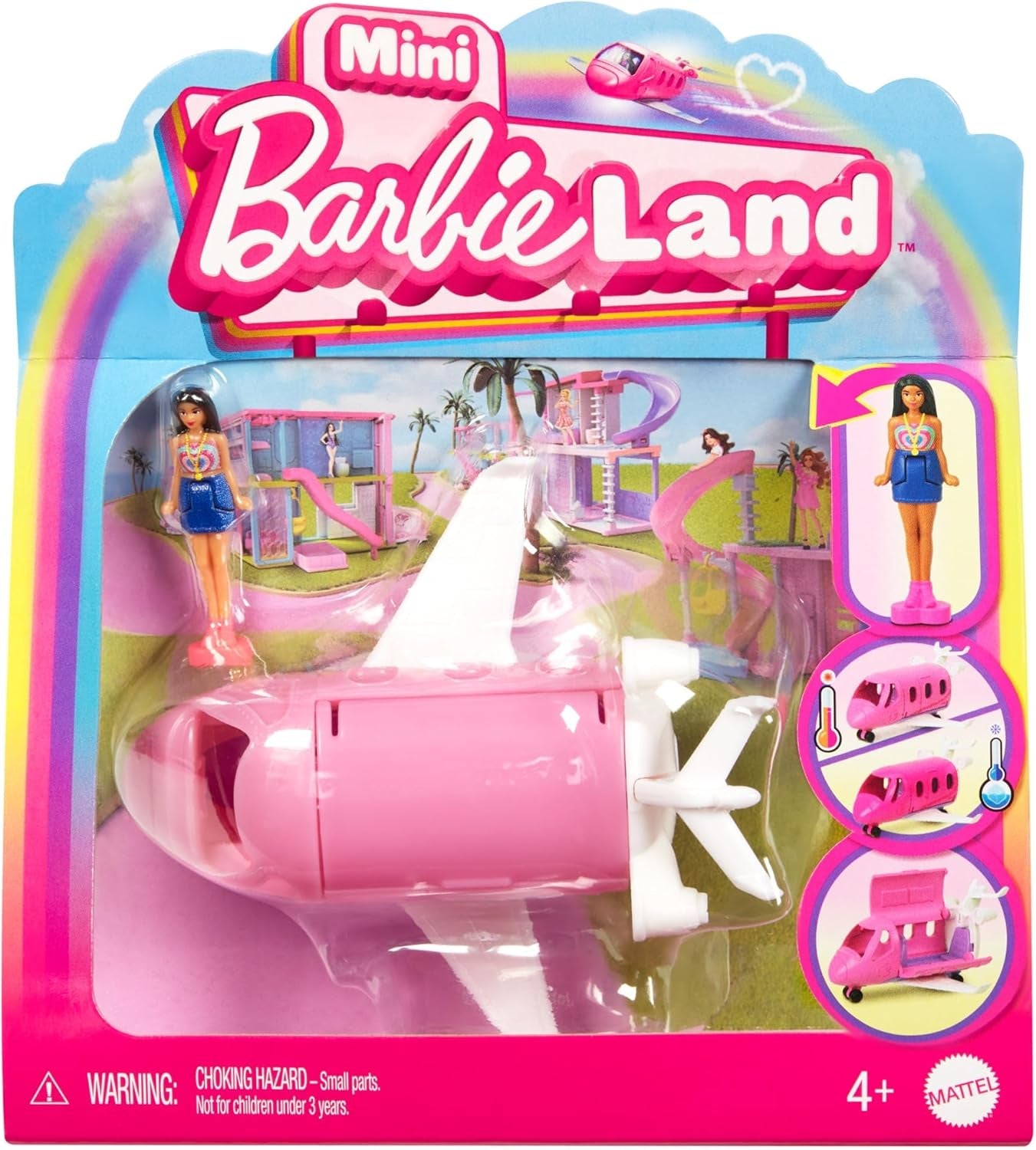 Mini BarbieLand Set di bambole e veicoli giocattolo Barbie, bambola da 1,5" e iconico veicolo giocattolo a sorpresa che cambia colore, HYF40