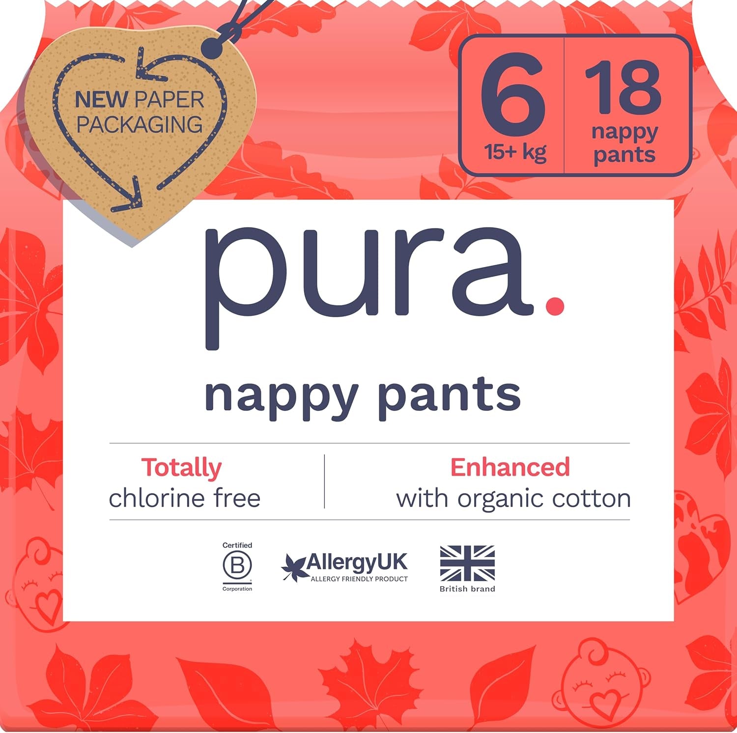 Mutandine ecologiche, taglia 7 (17 kg+), 16 pezzi, biancheria intima usa e getta per pelli sensibili e allergiche, senza profumo, chiusura laterale