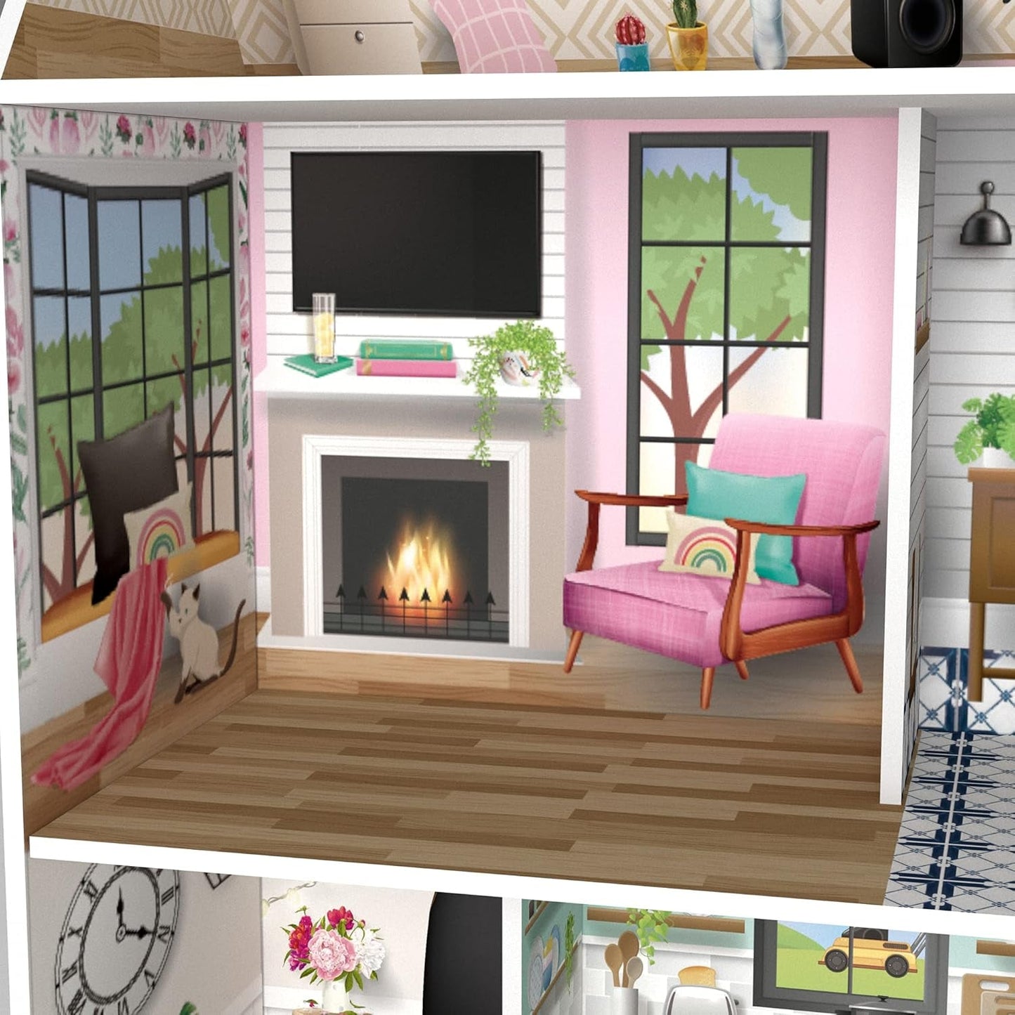 Olivia's Little World Dreamland Casa delle bambole interattiva in legno a 3 livelli con 13 accessori per mobili per bambole Bianco TD-13632A