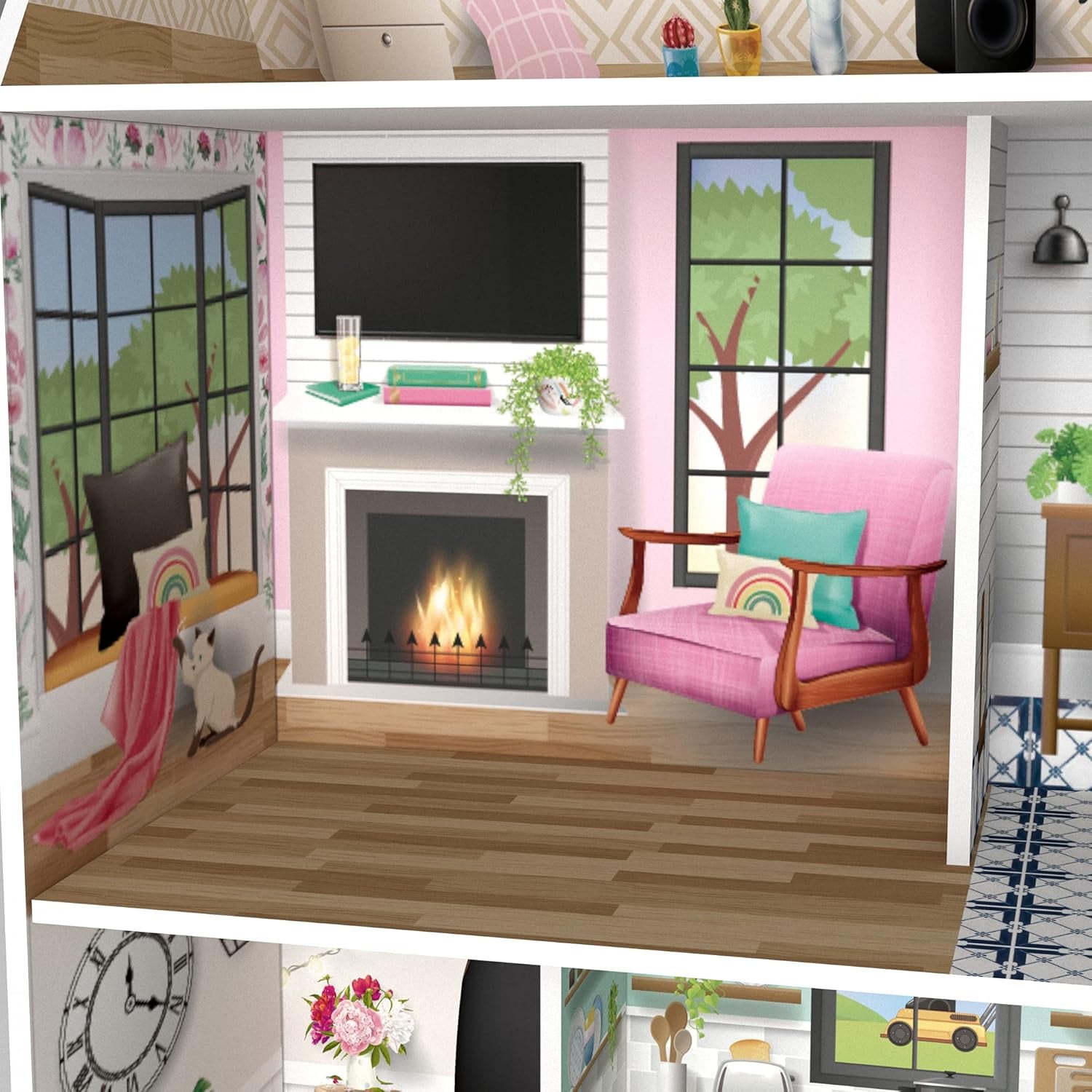 Olivia's Little World Dreamland Casa delle bambole interattiva in legno a 3 livelli con 13 accessori per mobili per bambole Bianco TD-13632A