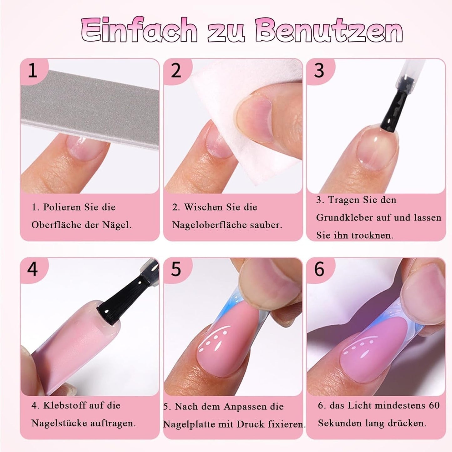 30 unghie finte francesi - colla su unghie artificiali - unghie in gel morbido per donne - manicure quadrata per unghie adesive acriliche (rosa francese)