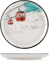 Winter Escape Set di stoviglie natalizie in gres da 12 pezzi - Design nordico da sciatore invernale - Lavabile in lavastoviglie e adatto al microonde