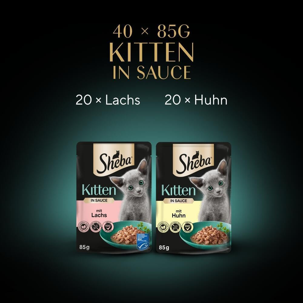 Sheba alimento umido per gattini, in bustine assortite, con salmone (MSC) e pollo in salsa, multipack 40x85g