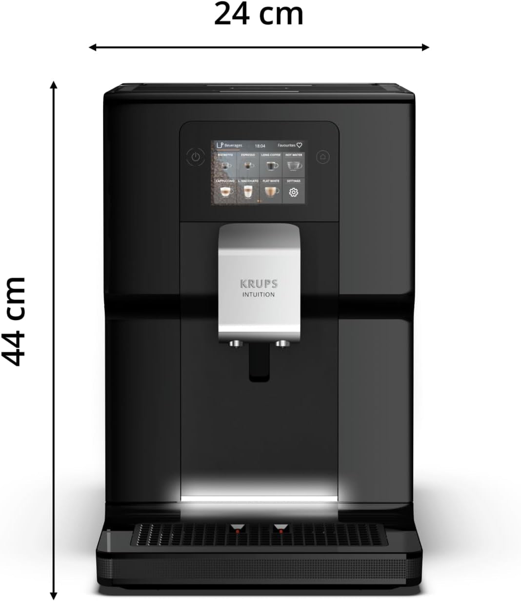Macchina per caffè espresso completamente automatica Krups Intuition Preference con funzionamento simile a uno smartphone, touch screen a colori da 3,5", tecnologia Smart Slide, sistema di illuminazione intuitivo, 11 bevande, contenitore del latte, EA873810
