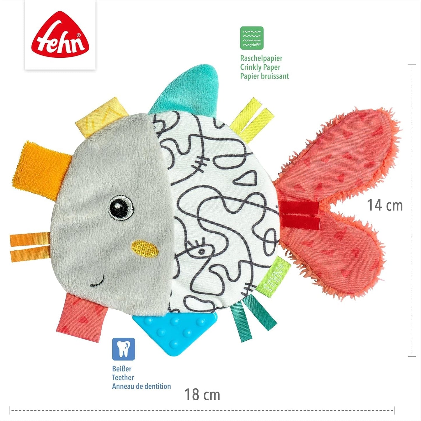 Fehn Pesce Crepitante - Giocattolo cattura e gioca per neonati - Giocattolo cattura animali per neonati - Gioco di attività motoria e gioco crepitante per neonati e bambini da 0+ mesi Baby Toys Naty Shop