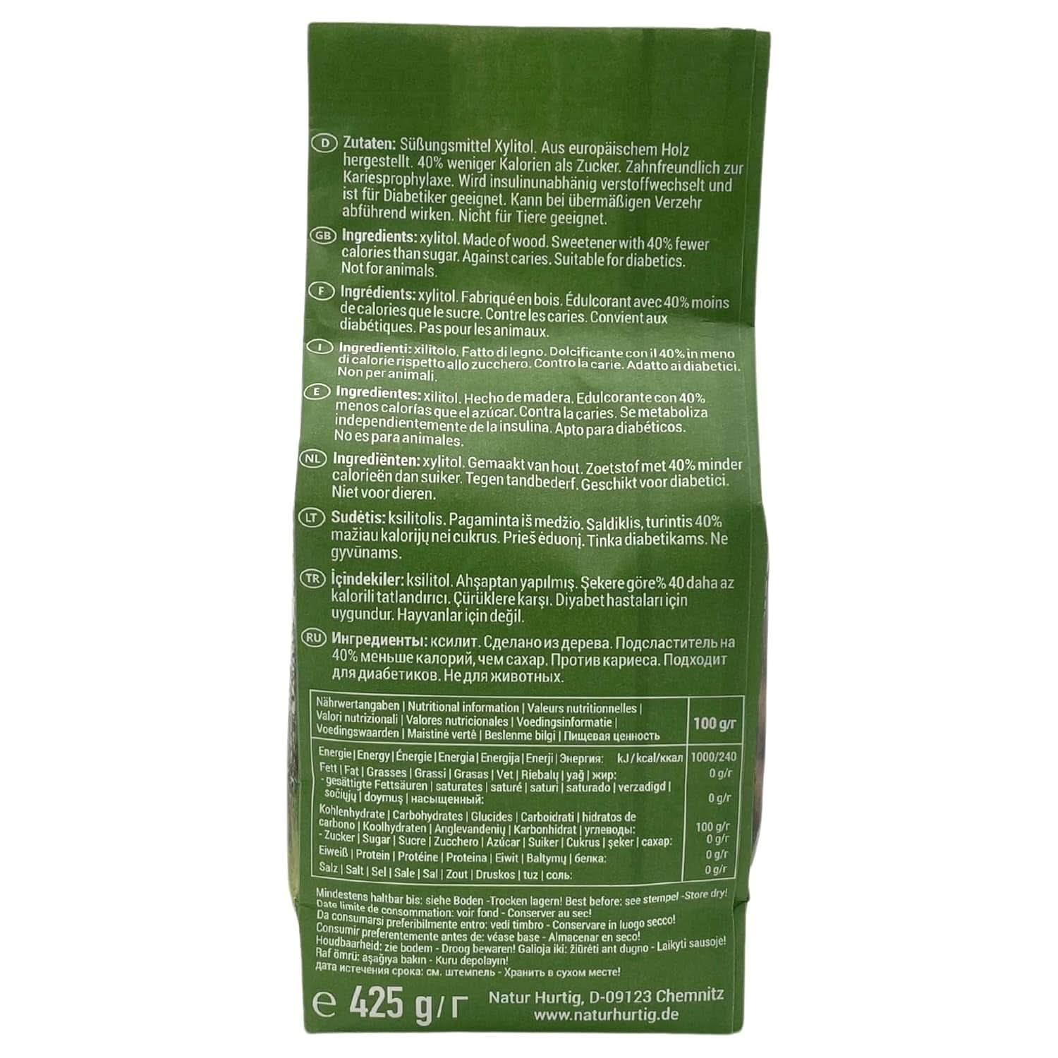 Zucchero di betulla, 425 grammi Dolcificanti Naty Shop